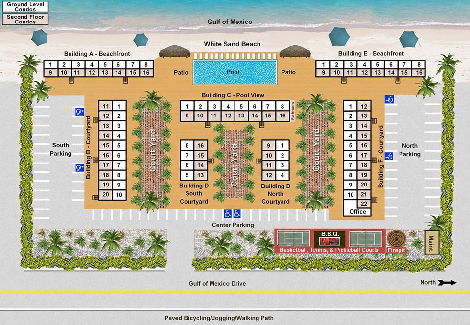 Preview of the Casa Del Mar resort map showing buildings, pool, beach, and grounds
