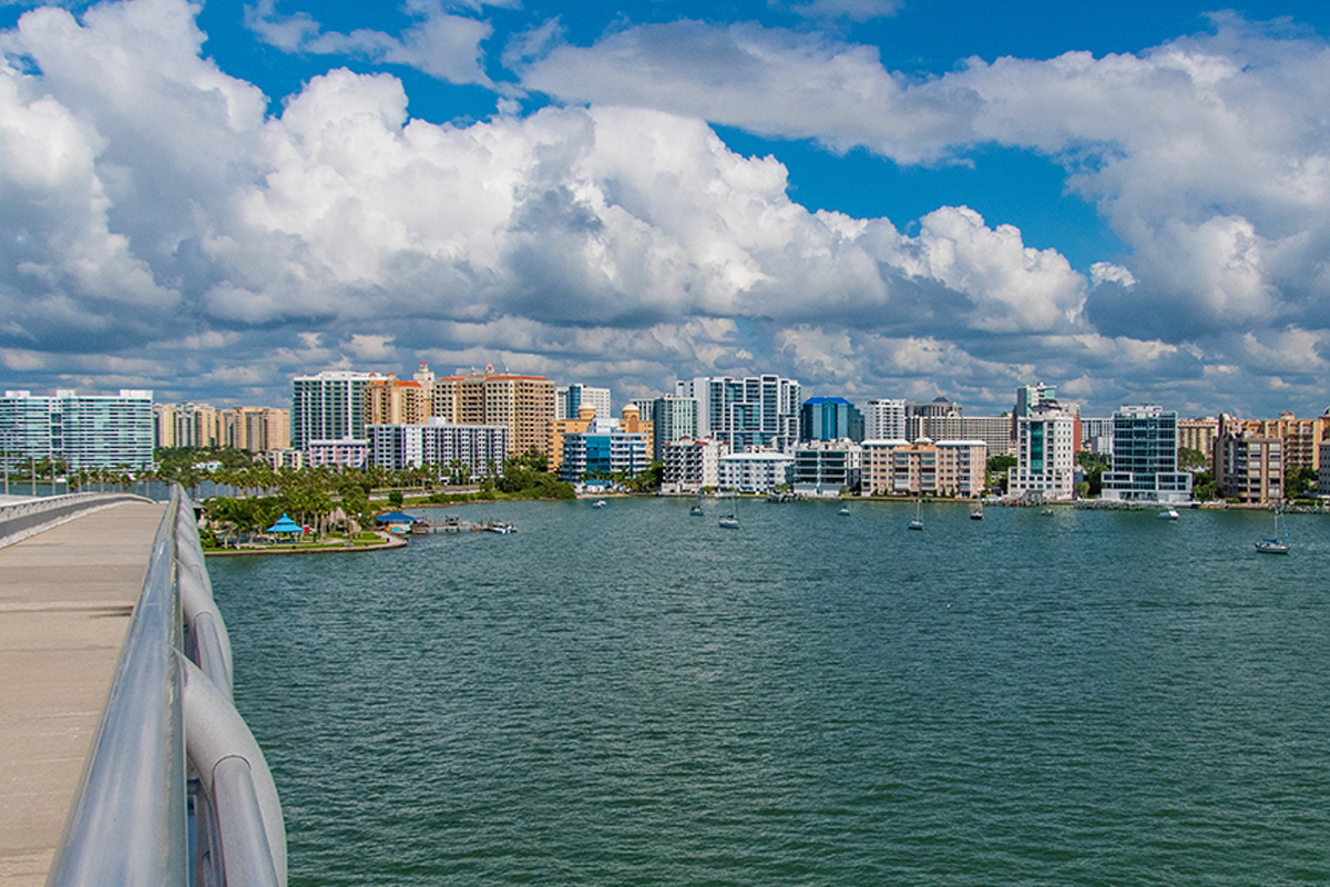 Sarasota skyline and waterfront across Sarasota Bay